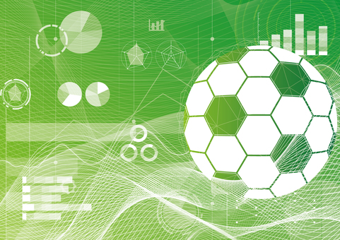 緑色のサッカーとデータのテクノロジー素材 スポーツ,サッカー,ボール,曲線,波形,データ,テクノロジー,グラフ,スタイリッシュ,緑色のイラスト素材