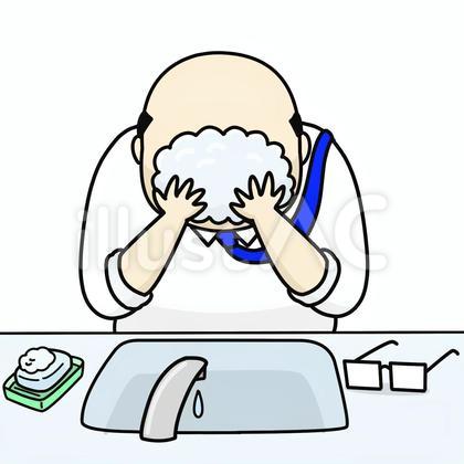 顔を洗う中年男性