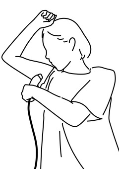 腋にセルフ照射する女性 線画 腋にセルフ照射する女性 線画 セルフ,脱毛,照射,女性,線画のイラスト素材