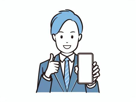 スマホ見せてグッドサインするブレザー男子 スマホ,スマートフォン,携帯電話,学生,高校生,生徒,男子学生,男子,男性,グッドのイラスト素材