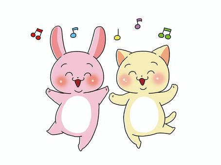 踊るねことうさぎ 踊るねことうさぎ うさぎ,猫,ダンスのイラスト素材