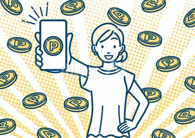 ポイントを貯めて自慢する女性 女性,ポイント,スマートフォンのイラスト素材