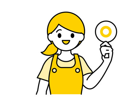 丸を見せるエプロン姿の女性02 丸を見せるエプロン姿の女性02 人物,女性,エプロン,クイズ,丸,○,保育士,幼稚園教諭,介護士,介護福祉士のイラスト素材