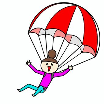 パラシュートの笑顔のおだんごの女性 パラシュート,脱出,飛ぶ,スカイダイビング,空,フライト,アウトドア,空中,飛行,成功のイラスト素材