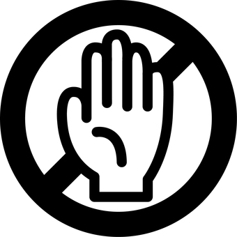 手と禁止マーク 手,接触,触る,触れる,強調,拒否,禁止,警告,注意喚起,斜線のイラスト素材