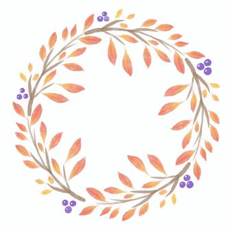 秋　植物　水彩リース