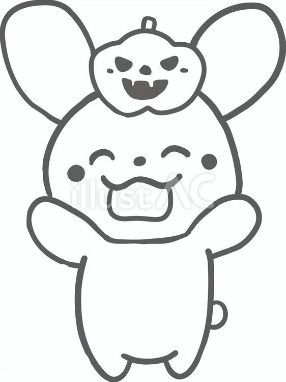 かぼちゃを乗せたうさぎの線画イラスト ぬりえ,線画,白黒のイラスト素材