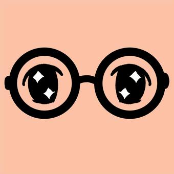 キラキラお目目付きの黒縁眼鏡 メガネ,黒縁,丸眼鏡,目,キラキラ,憧れ,手描きのイラスト素材