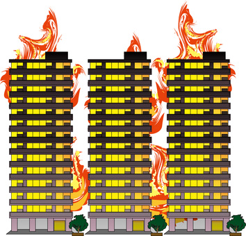 高層マンション火災 高層マンション,火災,燃える,夜,明かり,団地,立ち並ぶ,賃貸,建物のイラスト素材