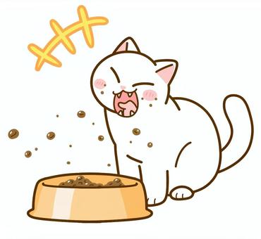 Illustration, white cat, meal, feed, 