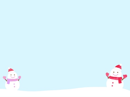サンタ帽をかぶった雪だるまの背景イラスト クリスマス,雪だるま,フレーム,枠,冬,雪,サンタ帽,背景,壁紙,見出しのイラスト素材