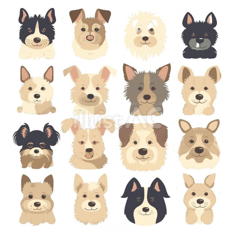 16匹のかわいい犬のアイコンセット アイコン,セット,16匹のイラスト素材
