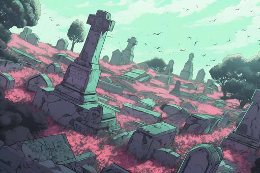 Illustration, cemetery, a tombstone, horror, 