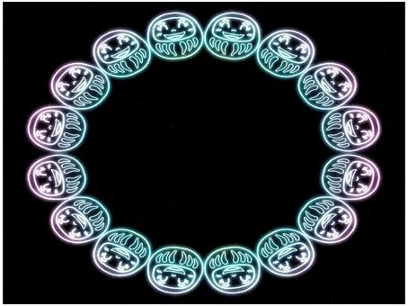 ダルマのフレ−ム　楕円形ネオン ダルマ,フレ−ム,ポストカード,メッセージカード,飾り枠,あしらい,pop,チラシ,ネオン,パステルカラーのイラスト素材