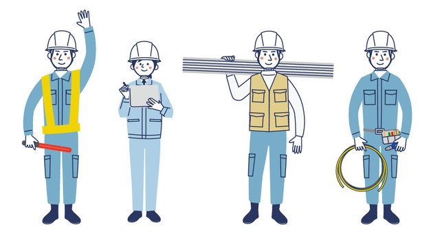 現場のお仕事 工事,現場,仕事,人物,交通誘導員,電気工事士,作業員,現場監督,作業服,男性のイラスト素材