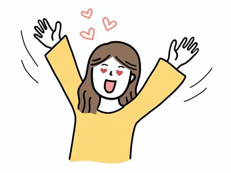 目がハート/推し活/好き/興奮/バンザイ 興奮,バンザイ,推し活,ハート,好き,ラブ,ファン,女性,主婦,嬉しいのイラスト素材
