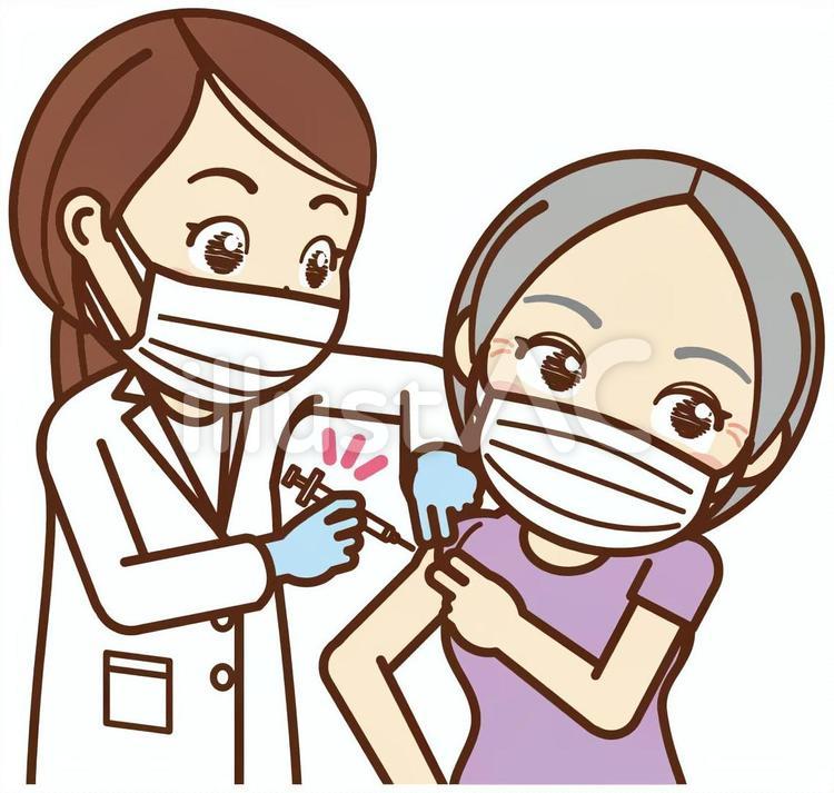 予防接種・高齢者・女性（マスク有） 予防接種,高齢者,注射のイラスト素材