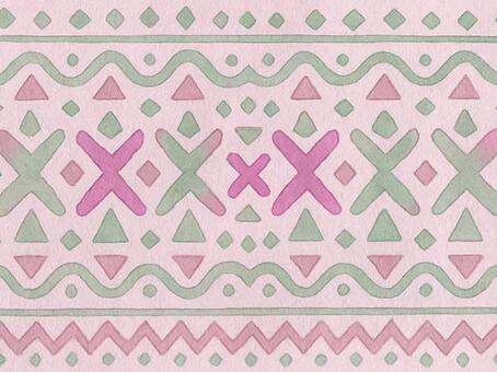 192.背景 エスニック柄,幾何学模様,手描きパターン,水彩パターン,シームレス風,北欧風デザイン,かわいいパターン,ピンクとグリーン,抽象模様,テキスタイル柄のイラスト素材