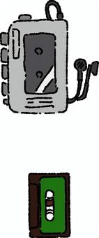 ポータブルカセットプレーヤー　カラー イラスト,ベクター,ポータブル,カセット,プレイヤー,レトロ,アンティーク,なつかし,ミュージック,線画のイラスト素材