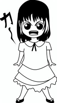 怒る漫画女子 怒る,感情,イラつく,反抗,女子,顔,ボブ,髪,白黒,漫画のイラスト素材