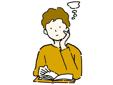 本を読みながらぼんやりする若い男性茶色① 読書,本,ぼんやり,疲労,疲れ,考える,悩み,悩む,勉強,仕事のイラスト素材