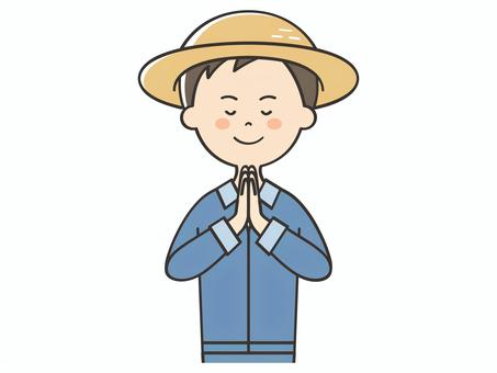 合掌する農家の男性 合掌する農家の男性 願い事,お願い,祈る,祈願,お祈り,参拝,神社参拝,お参り,合掌,いただきますのイラスト素材