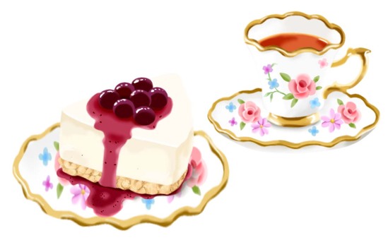 レアチーズケーキソースがけと紅茶② チーズケーキ,レア,洋生菓子,おやつ,甘い,食べ物,飲み物,美味しい,スイーツ,コーヒーのイラスト素材