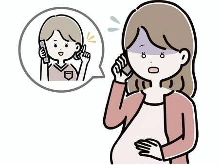 電話で相談する妊婦　パニック 妊婦,パニック,焦る,電話,心配,不安,疑問,悩み,妊娠,出産のイラスト素材