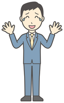  スーツ青年-492-全身 涙,笑顔,ビジネスマン,会社員,男性,サラリーマン,オフィス,ビジネス,営業マン,先生のイラスト素材
