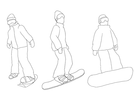 スノボを楽しむ人のラインシルエット スノーボード,スノボ,スノーボーダー,ウィンタースポーツ,冬,スポーツ,運動,ラインアート,線画,シルエットのイラスト素材