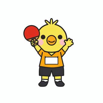 卓球ラケットを持ってアピールするヒヨコ 卓球,卓球部,ラケット,ピンポン,球技,部活,テーブルテニス,インドアスポーツ,室内スポーツ,運動のイラスト素材