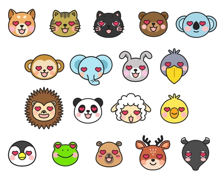 目がハートの動物キャラセット 目がハートの動物キャラセット 表情,すき,愛情表現,ラブ,イヌ,ネコ,クロネコ,クマ,コアラ,サルのイラスト素材