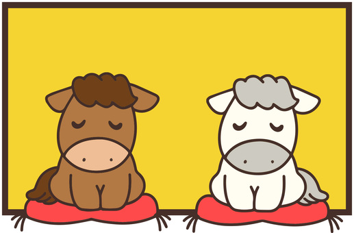 屏風の前でお辞儀する馬たち タグ,馬,白馬,仔馬,午,かわいい,正月,アイコン,競馬,デフォルメのイラスト素材