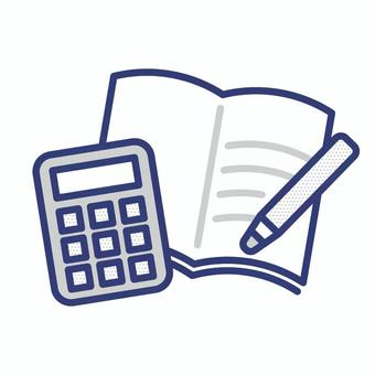 帳簿と電卓とペンのアイコン 帳簿,電卓,ペン,会計,経理,記帳,家計簿,記録,数字,計算のイラスト素材