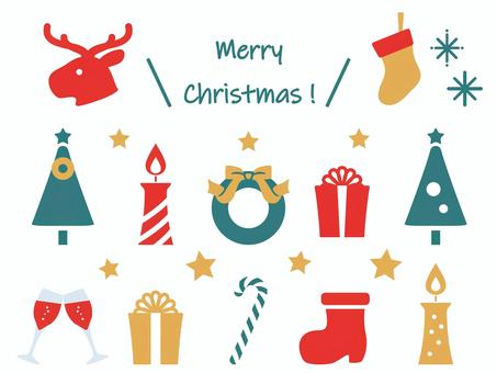 大人っぽいクリスマスアイコンセット クリスマス,アイコン,モチーフ,セット,トナカイ,靴下,キラキラ,メリークリスマス,ツリー,キャンドルのイラスト素材