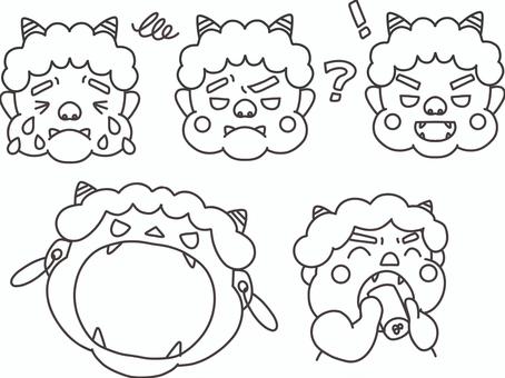 節分の鬼の線画おたよりセット 節分の鬼の線画おたよりセット 節分,鬼,線画,白黒,恵方巻き,食べる,あーん,塗り絵,かわいい,セットのイラスト素材