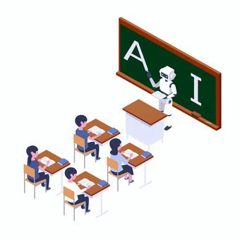 AI robot and students, ai, digital, technology, JPG, PNG and AI