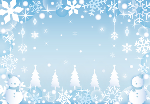 雪だるまと雪の結晶ツリーフレーム 冬,雪の結晶,雪,雪だるま,キラキラ,クリスマス,フレーム,かわいい,壁紙,カードのイラスト素材