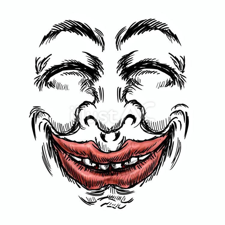 満面の笑顔の表情パーツ線画 笑顔,笑う,ニコニコのイラスト素材