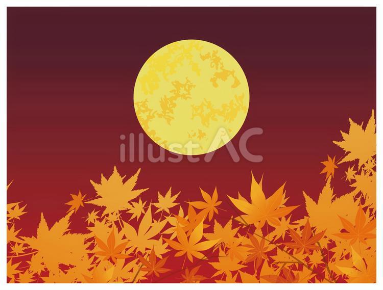 紅葉と月の背景 秋,紅葉,お月見のイラスト素材