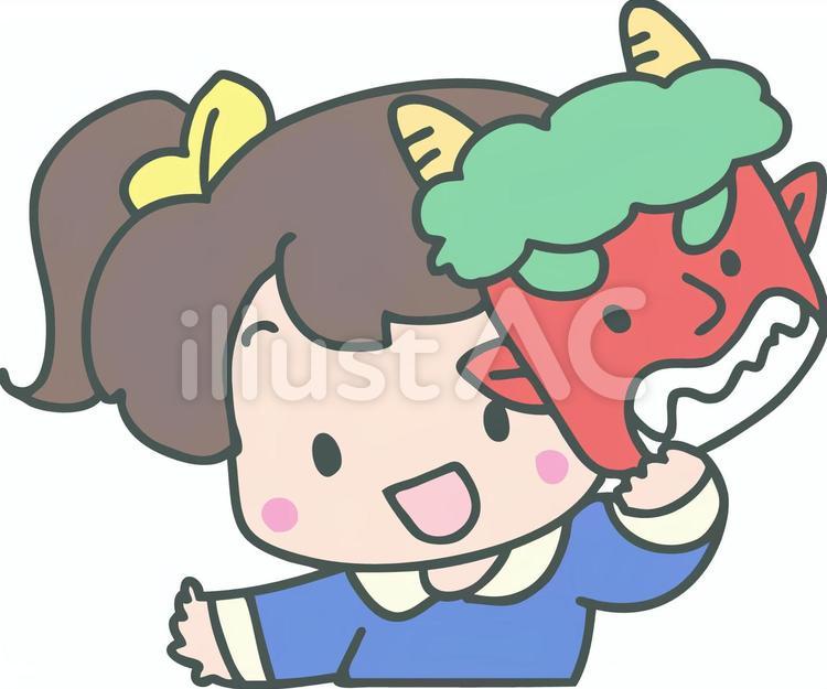 鬼の面と女の子 節分,鬼,お面のイラスト素材