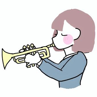 トランペット  トランペット,奏者,吹奏楽部,女の子,制服,部活動,学校のイラスト素材
