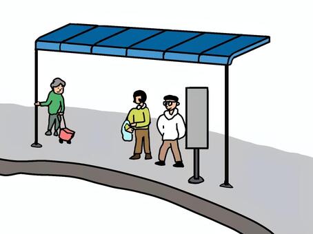 バス停でバスを待つ人々 バス停,待つ,人々,男性,女性,老人,老婆,人物のイラスト素材