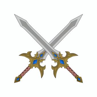 クロスしたかっこいい剣 剣,刃物,斬る,攻撃,ゲーム,装備,戦士,騎士,戦い,戦争のイラスト素材