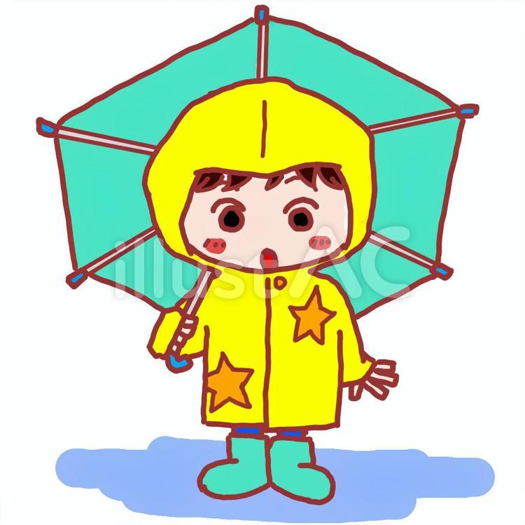 傘さし　水たまり　ベタ　男の子 傘,雨降り,梅雨のイラスト素材