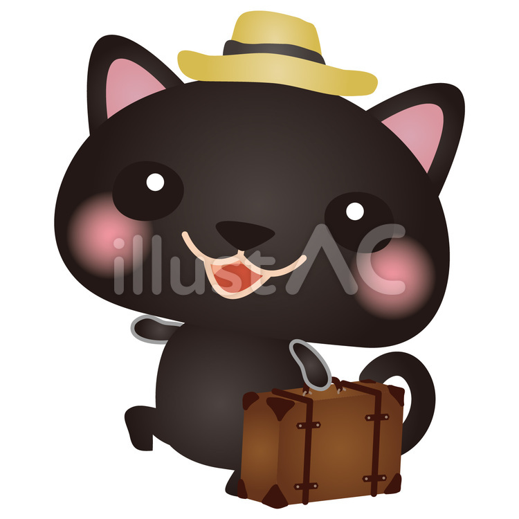 黒ねこ旅行 ねこ,トランク,旅行のイラスト素材