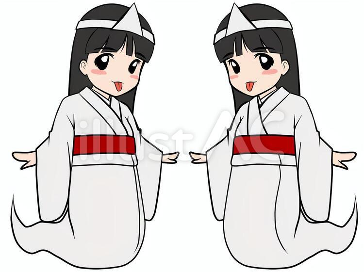 ゆうれいちゃん（左向き右向きセット） 女の子,黒髪,着物のイラスト素材