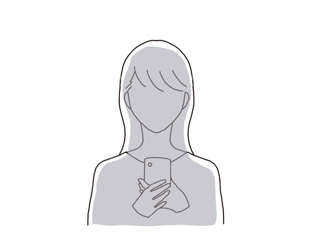 スマホを見る女性 女性,スマホ,見る,影グレー,顔なし,正面,人物,バストアップ,1人,静かのイラスト素材