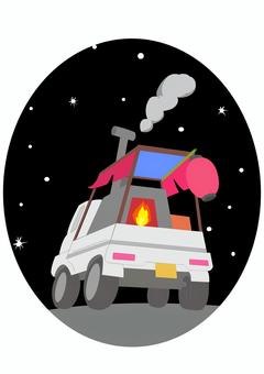 焼き芋屋 焼き芋屋,やきいも,軽トラ,石焼き芋,星空,自動車,車,冬,風物詩,寂寥感のイラスト素材