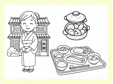 旅館　０１　ぬりえ ぬりえ,かわいい,旅館,朝食,女将さん,趣味のイラスト素材